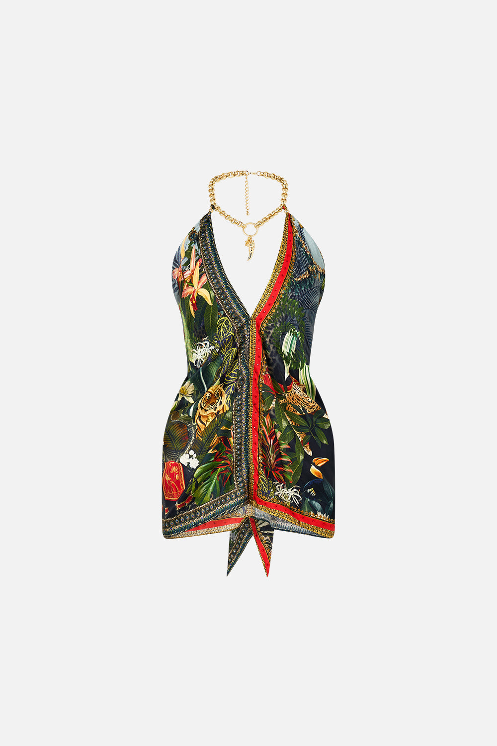 The CAMILLA KNOTTED SCARF TOP READY FOR MY WELCOME DRINK in our  print.