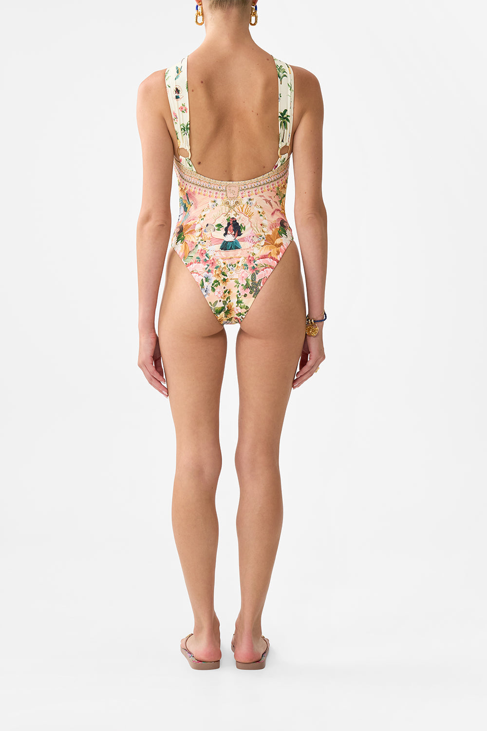 The CAMILLA HIGH NECK ONE PIECE WITH TRIMS WELCOME TO THE WHITE LOTUS in our  print.