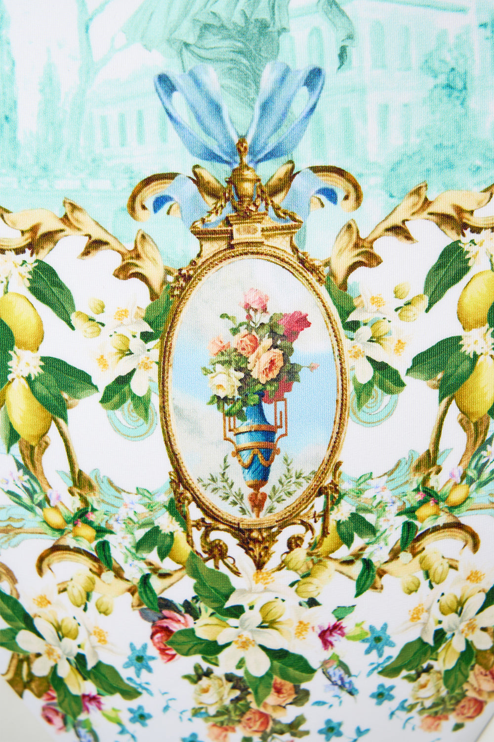 The CAMILLA RUCHED TRI - TIE SHOULDER ONE PIECE VENUS ON A VESPA in our  print.