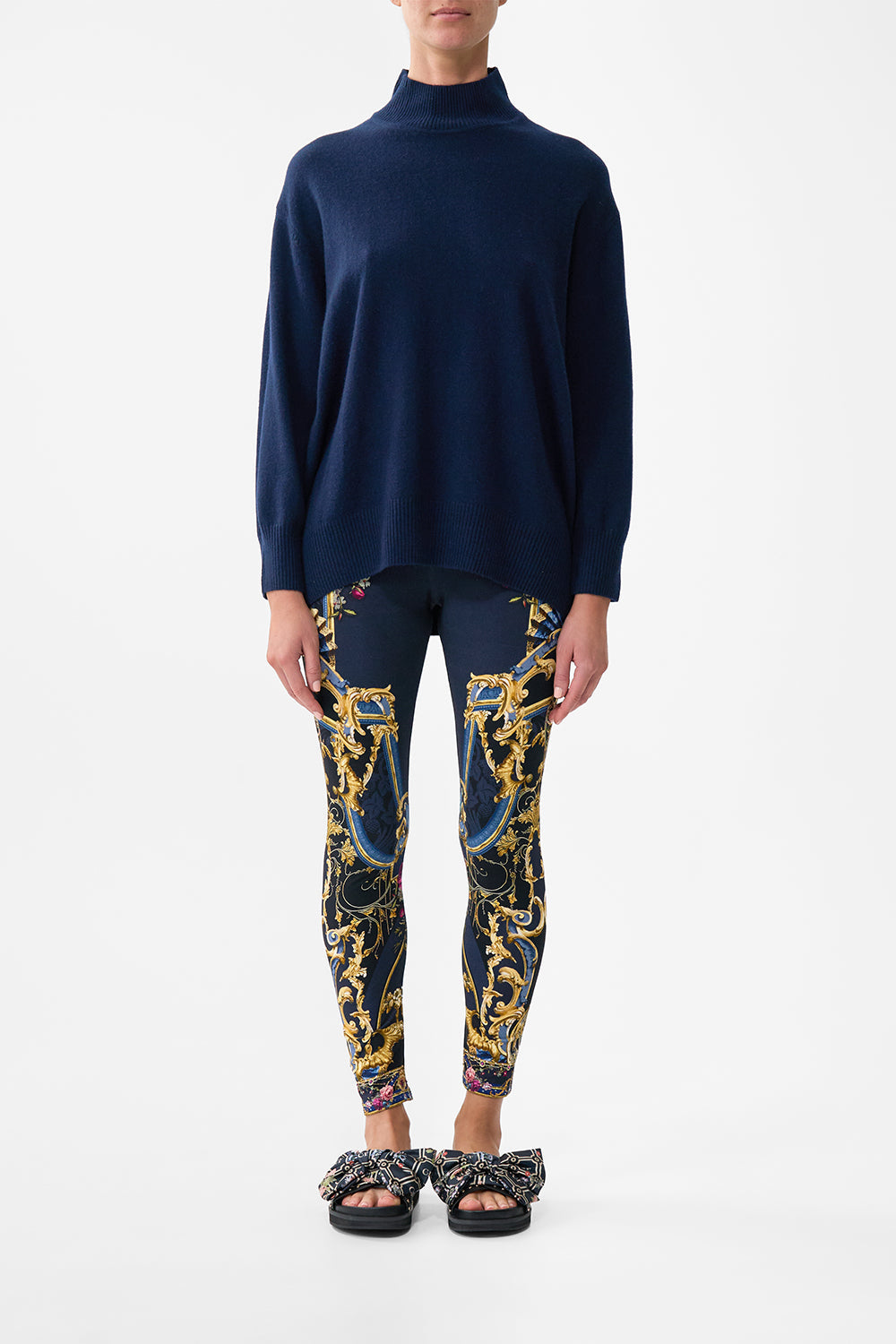 The CAMILLA SILK BACK TURTLE NECK KNIT ORNATE ON A PLATE in our ORNATE ON A PLATE print.