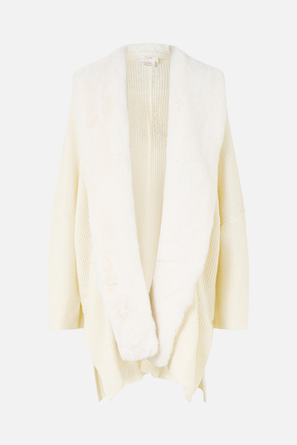 The CAMILLA KNIT RELAXED LAYER WITH FAUX FUR MARBLE HEAVEN in our  print.
