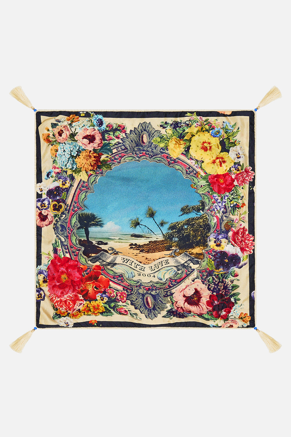 The CAMILLA Small Square Cushion in our Bathing Bombshell print.