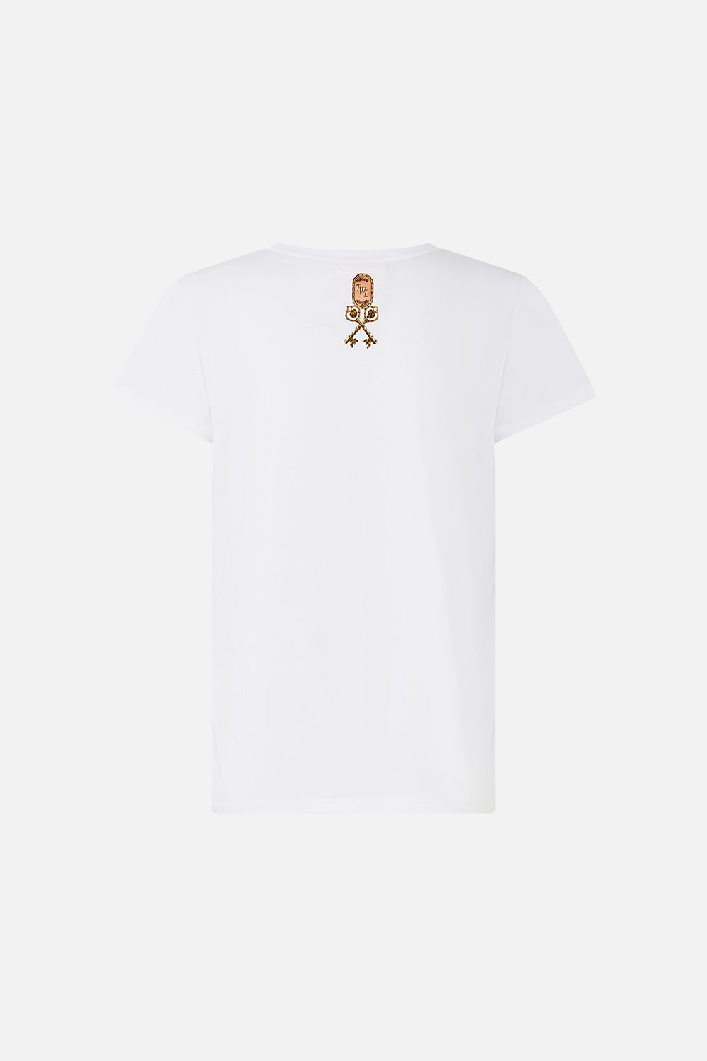 The CAMILLA SLIM FIT ROUND NECK T-SHIRT WELCOME TO THE WHITE LOTUS in our  print.