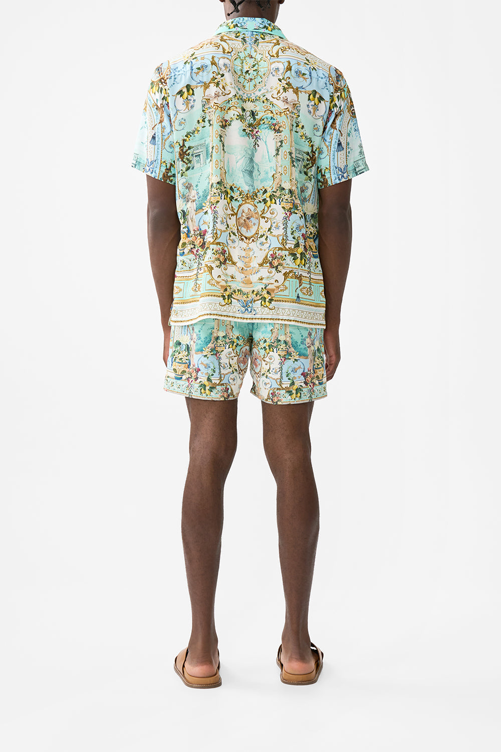 The CAMILLA SHORT SLEEVE CAMP COLLARED SHIRT VENUS ON A VESPA in our  print.