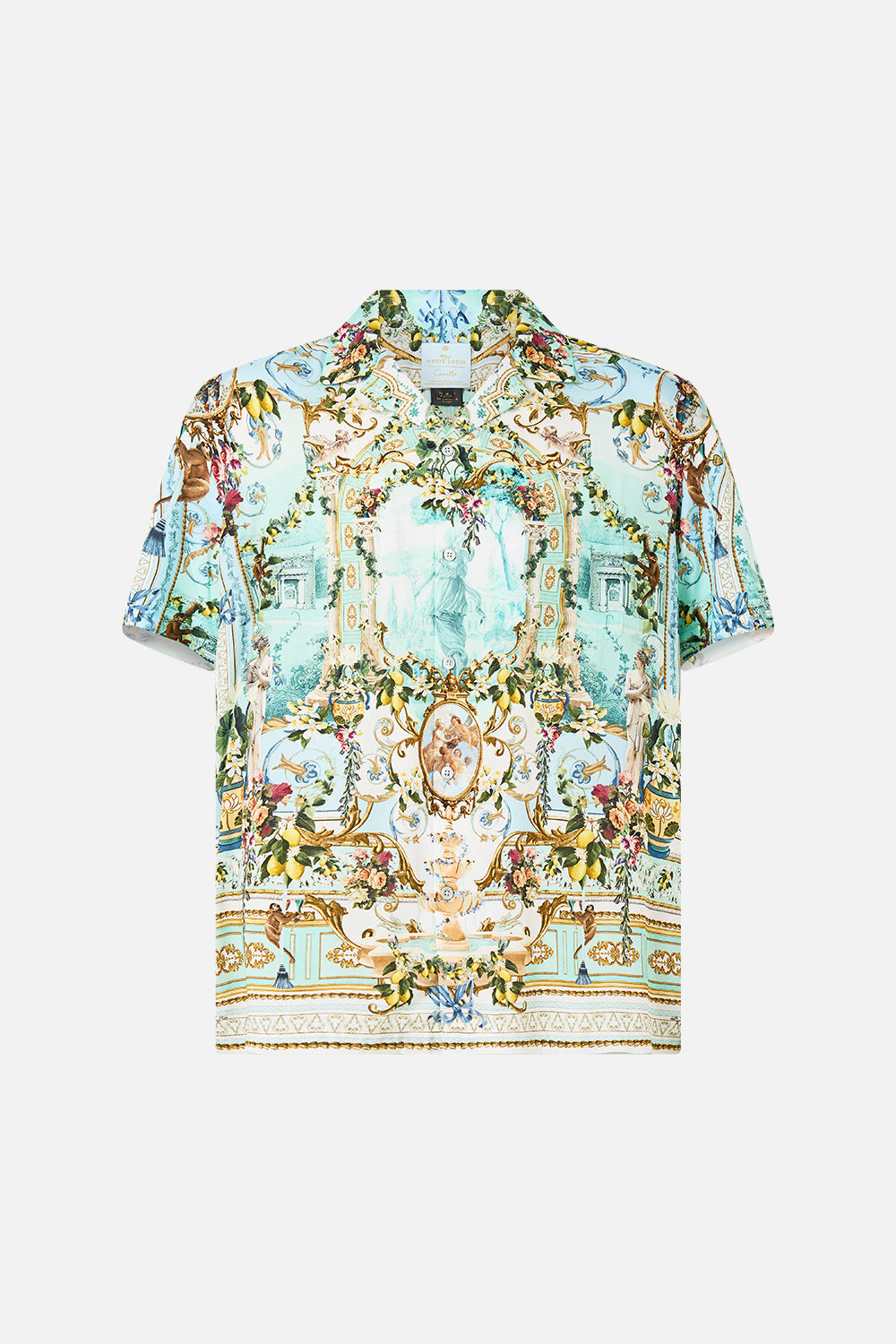The CAMILLA SHORT SLEEVE CAMP COLLARED SHIRT VENUS ON A VESPA in our  print.