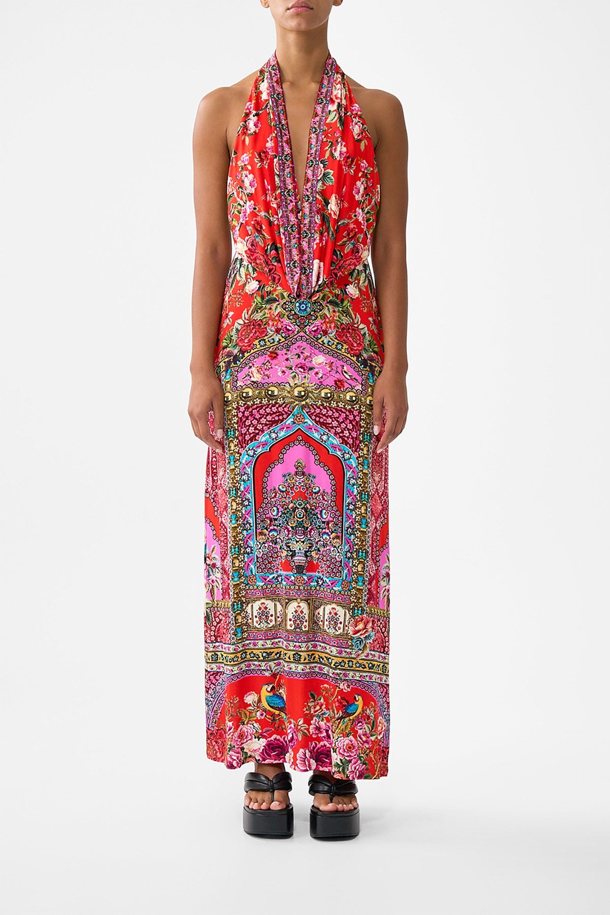 The CAMILLA deep cowl plunge dress from our print heirloom empire