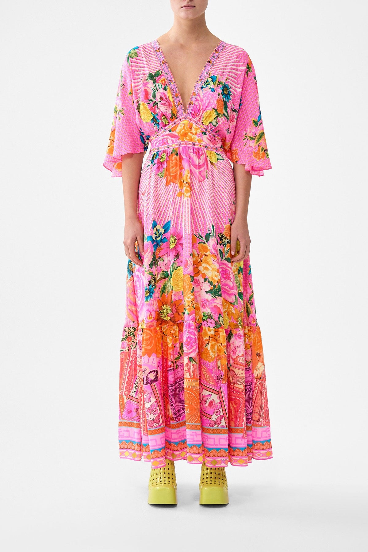 WAISTED DRESS WITH HEM RUFFLE ILLUSTRATION NATION