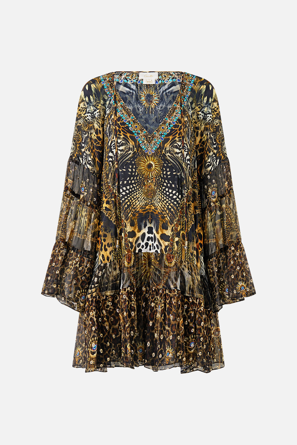 A-LINE GATHERED PANEL DRESS FELINE FOLKLORE