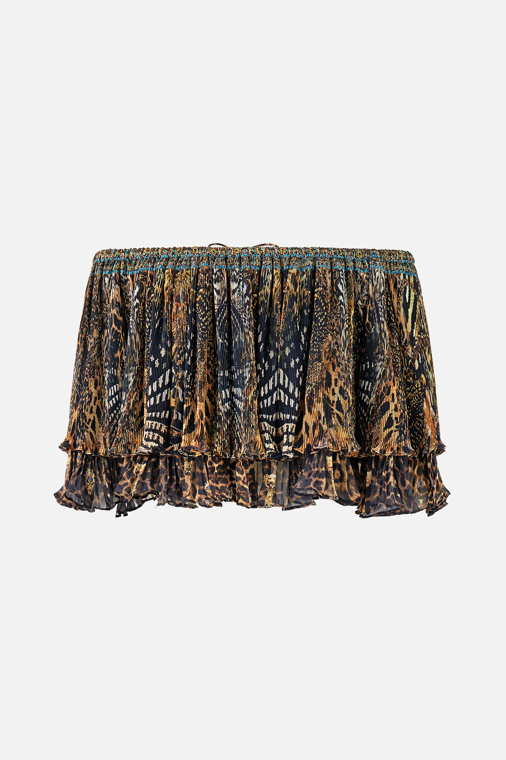 OFF SHOULDER SHORT SLEEVE PLEATED TOP FELINE FOLKLORE