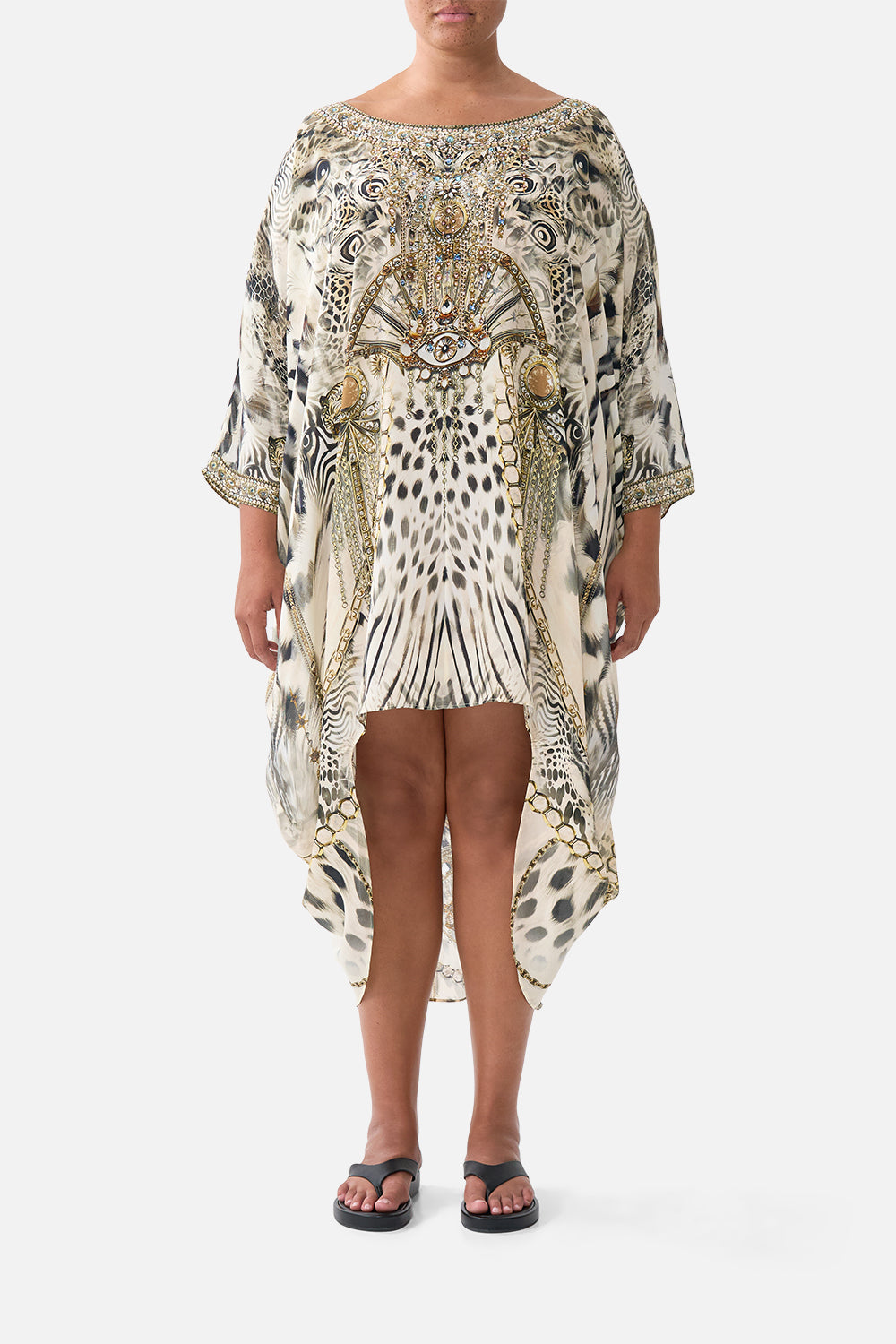 The CAMILLA SCOOP BACK HEM DRESS LADY LIONHEART in our  print.
