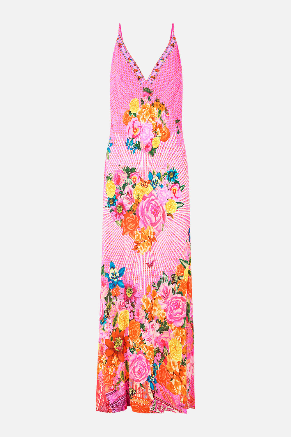 V-NECK FULL LENGTH BIAS SLIP DRESS ILLUSTRATION NATION
