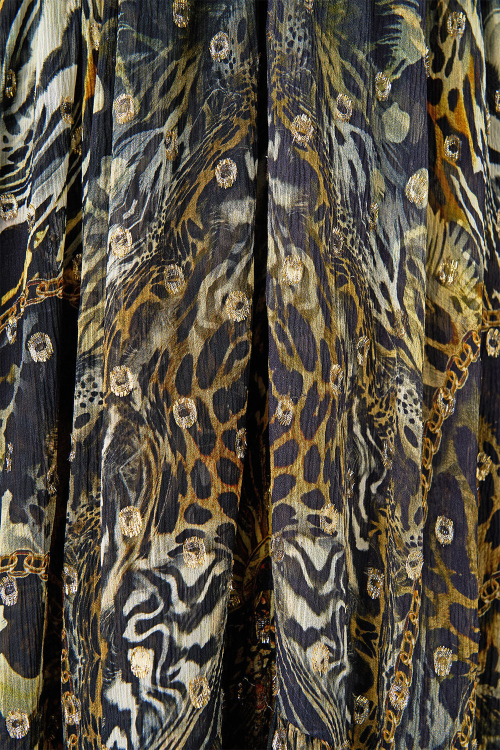 The CAMILLA GATHERED CUT OUT DRESS FELINE FOLKLORE in our  print.