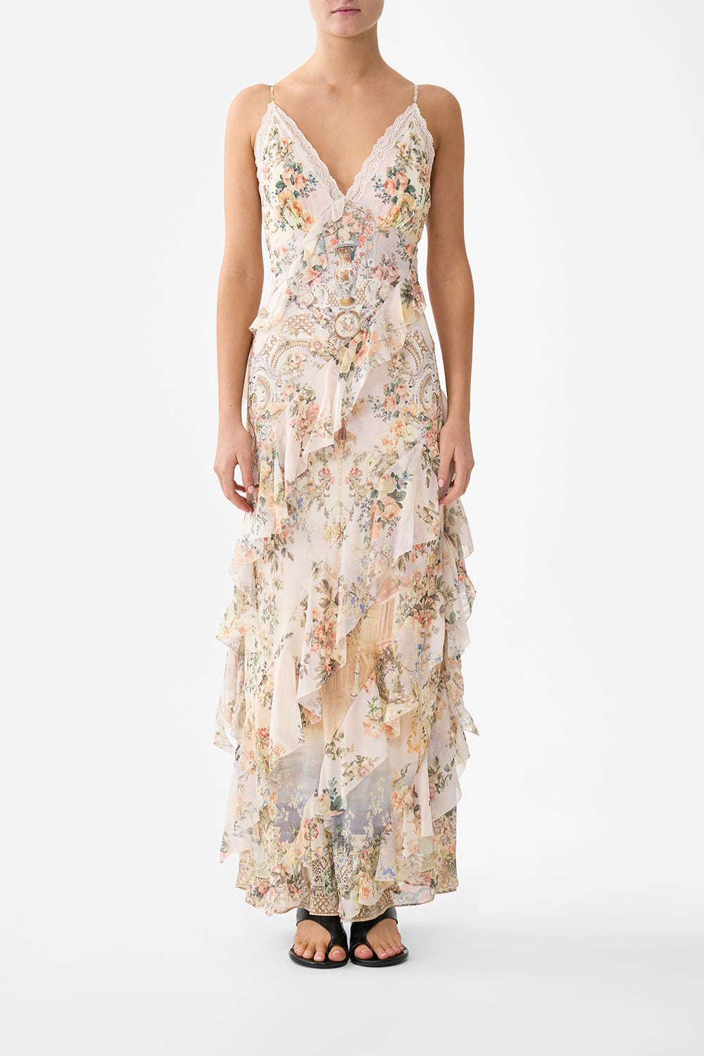 The CAMILLA ASYMMETRICAL RUFFLE SLIP DRESS TWILIGHT IN ISTANBUL in our TWILIGHT IN ISTANBUL print.