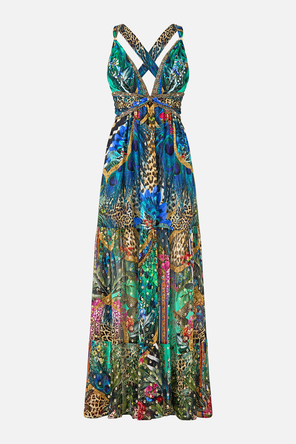 The CAMILLA BEAD STRAP GATHERED PANEL DRESS ANIMAL ALCHEMY in our  print.
