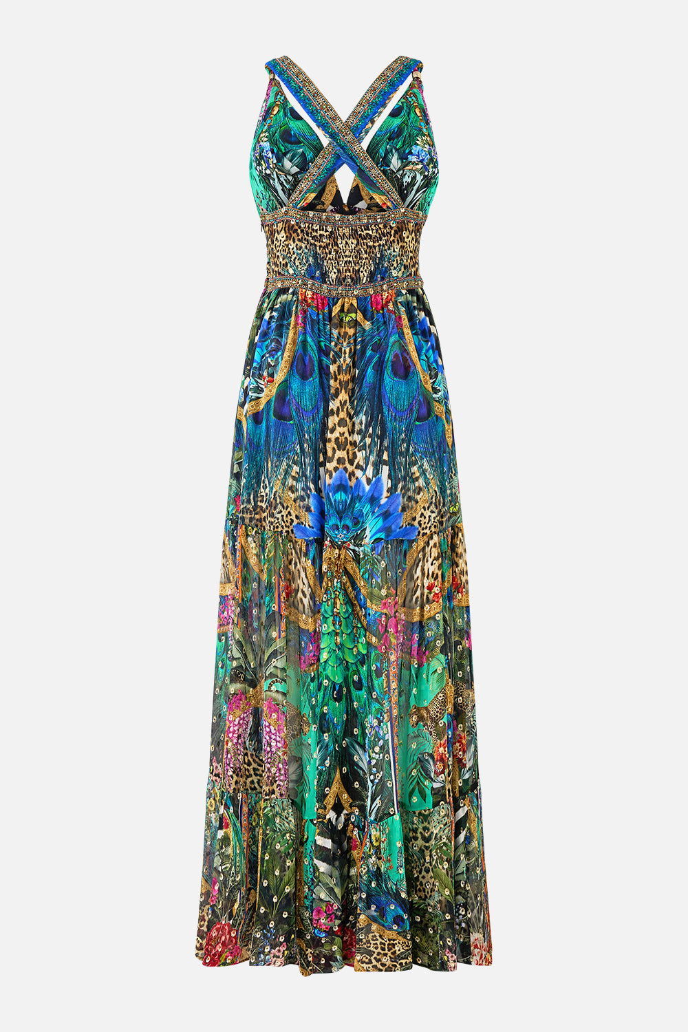 The CAMILLA BEAD STRAP GATHERED PANEL DRESS ANIMAL ALCHEMY in our  print.