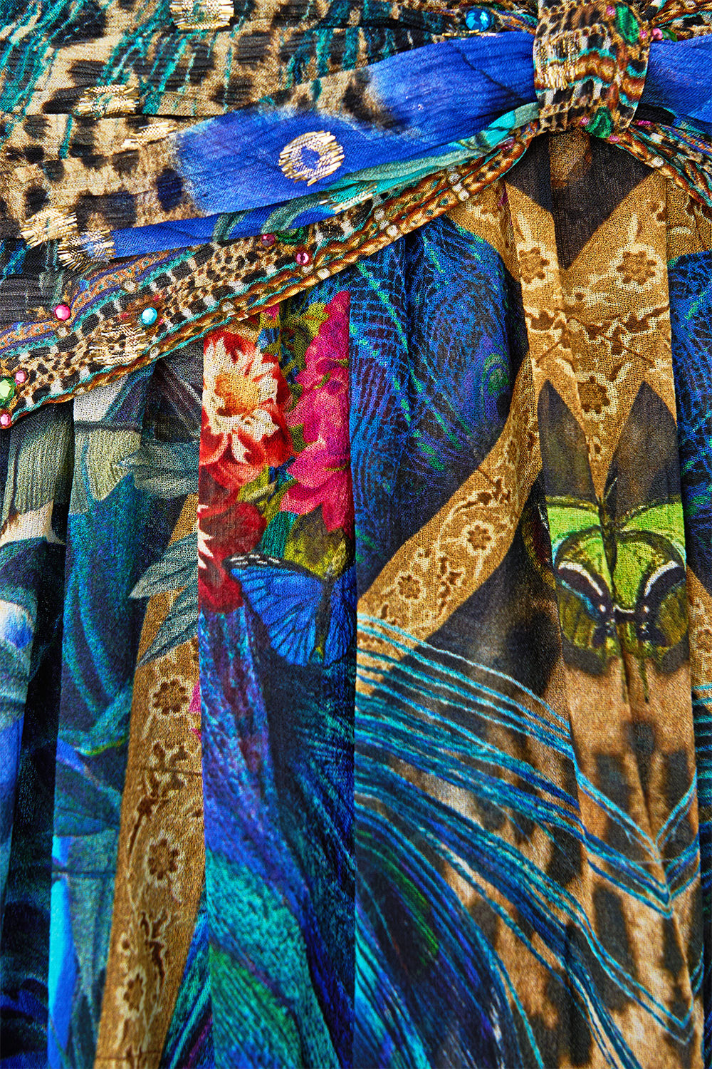 The CAMILLA BEAD STRAP GATHERED PANEL DRESS ANIMAL ALCHEMY in our  print.