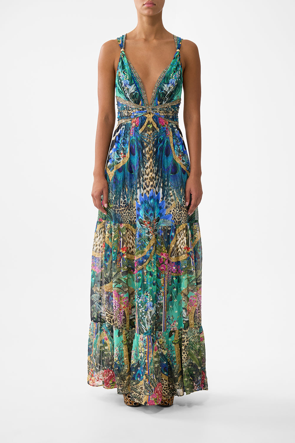 The CAMILLA BEAD STRAP GATHERED PANEL DRESS ANIMAL ALCHEMY in our ANIMAL ALCHEMY print.