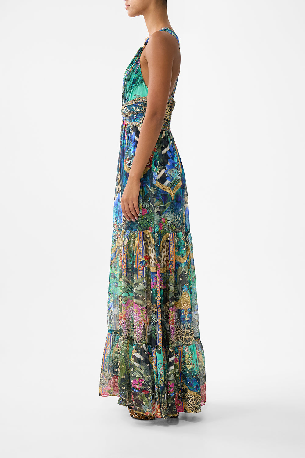 The CAMILLA BEAD STRAP GATHERED PANEL DRESS ANIMAL ALCHEMY in our  print.
