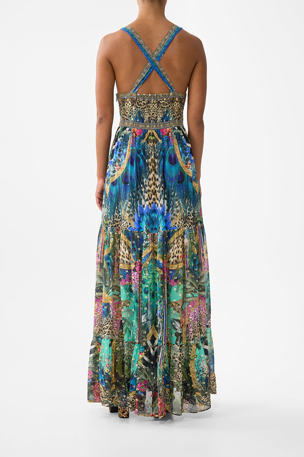 The CAMILLA BEAD STRAP GATHERED PANEL DRESS ANIMAL ALCHEMY in our  print.