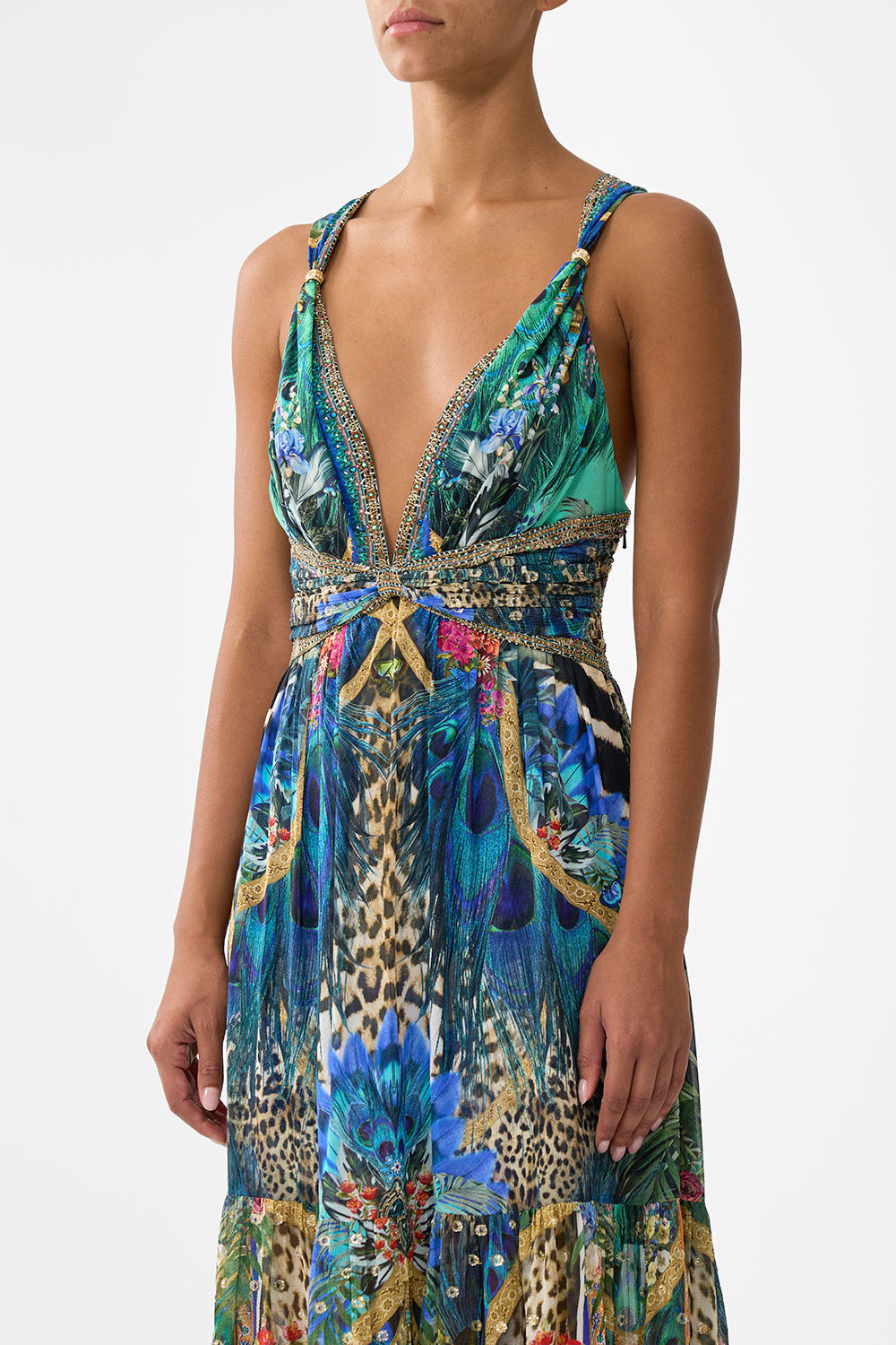 The CAMILLA BEAD STRAP GATHERED PANEL DRESS ANIMAL ALCHEMY in our  print.