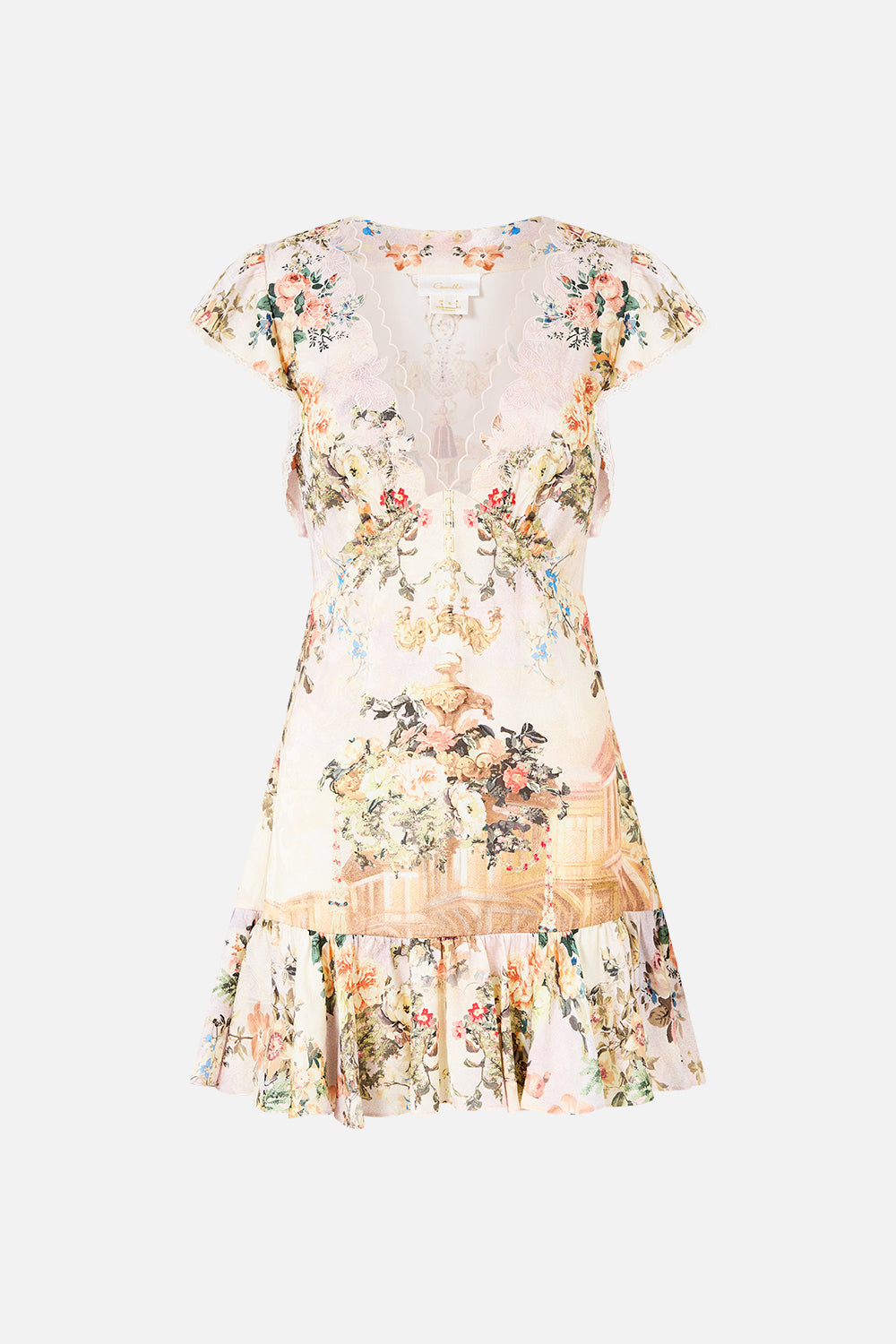 The CAMILLA RUFFLE SLEEVE SHORT DRESS TWILIGHT IN ISTANBUL in our  print.