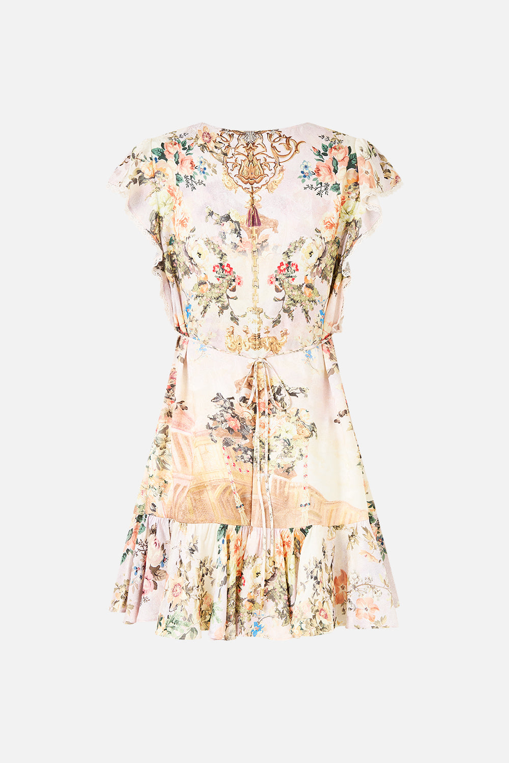 The CAMILLA RUFFLE SLEEVE SHORT DRESS TWILIGHT IN ISTANBUL in our  print.