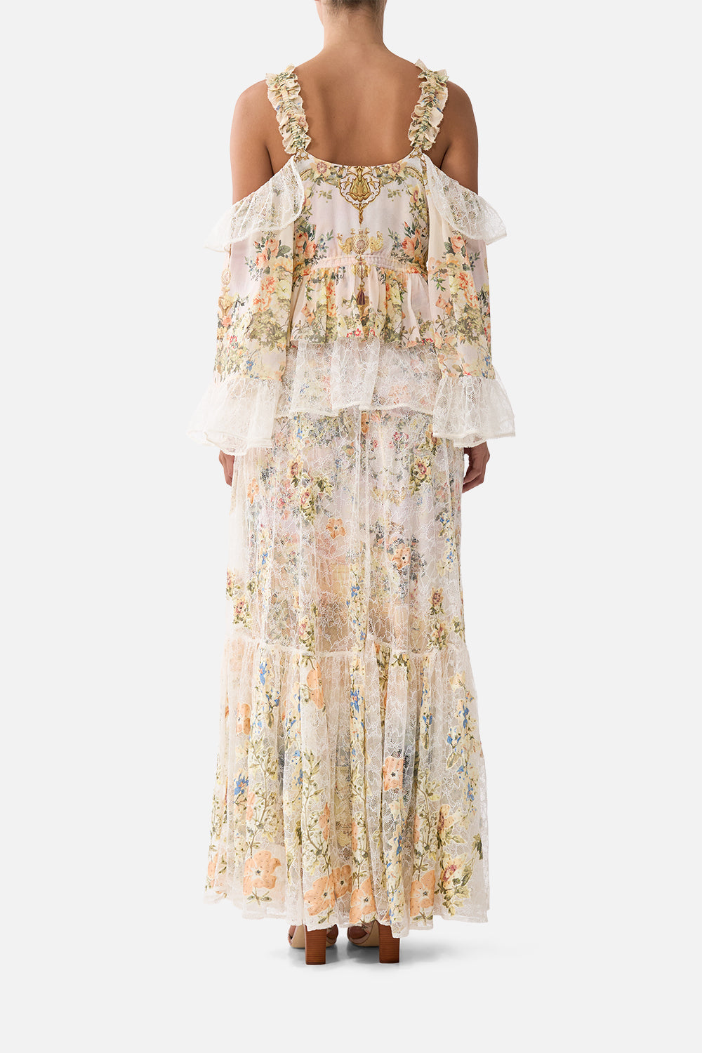 The CAMILLA COLD SHOULDER RUFFLE TOP TWILIGHT IN ISTANBUL in our  print.