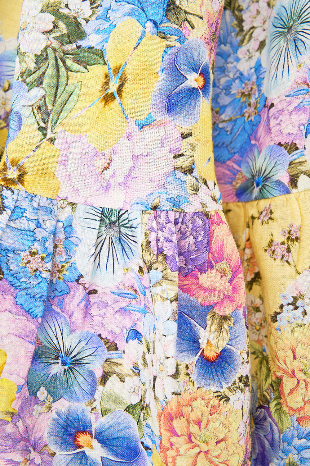 The CAMILLA RUFFLE HEM HALTER SHORT DRESS DARLING BUDS in our  print.