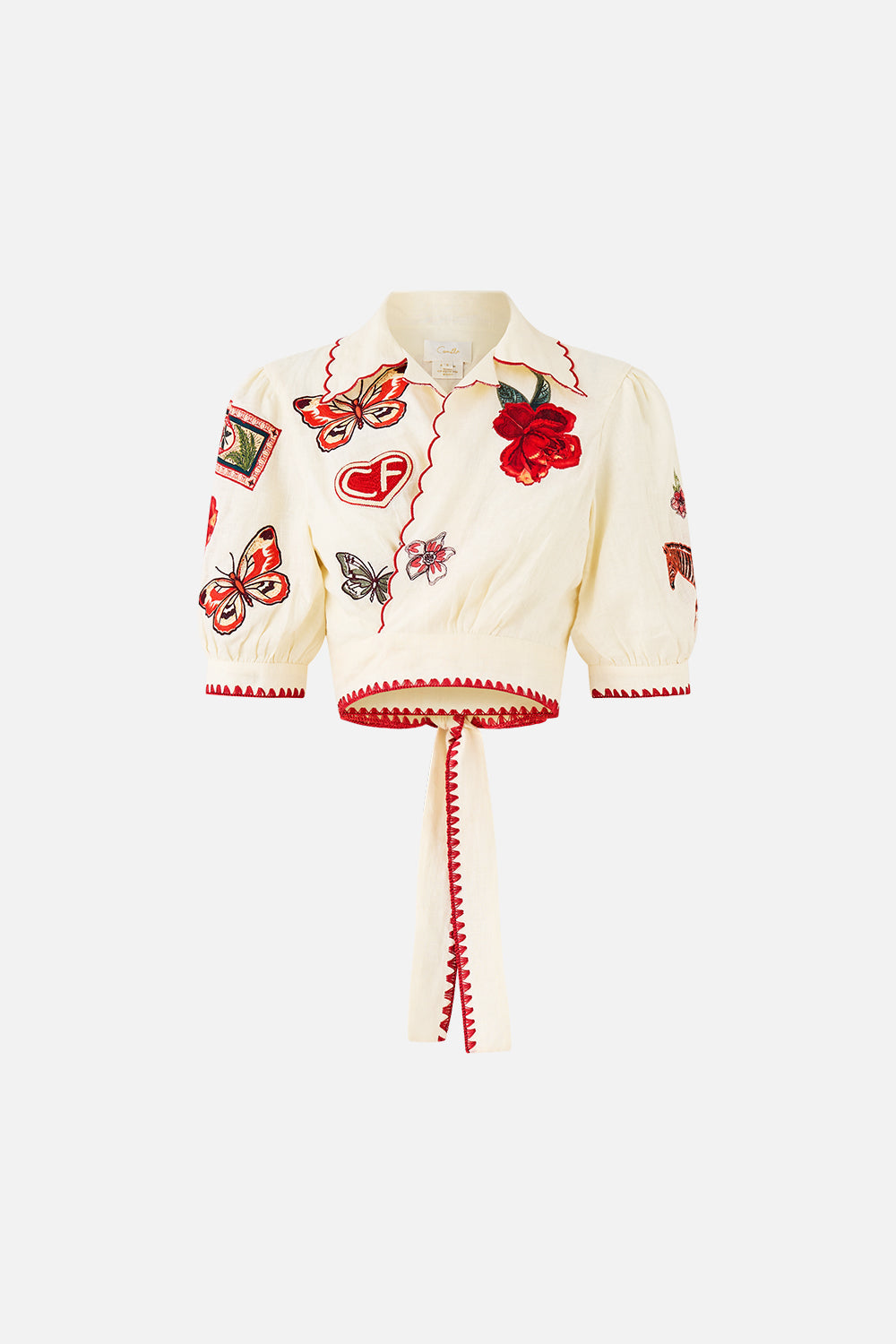 The CAMILLA CROPPED TOP WITH TIE FRONT HIGH CLASS HOOKAH in our  print.