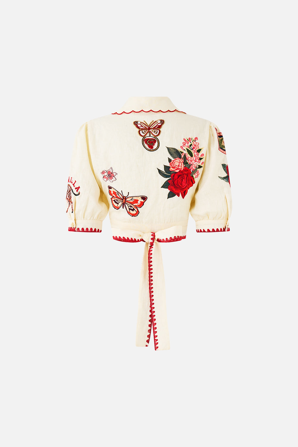 The CAMILLA CROPPED TOP WITH TIE FRONT HIGH CLASS HOOKAH in our  print.