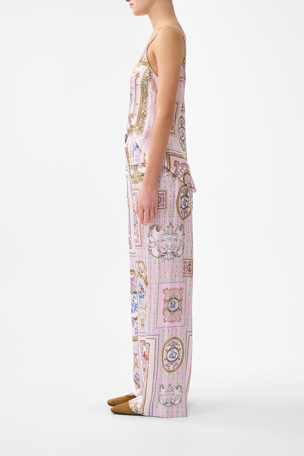 The CAMILLA button front lounge pant from our print palatial pastels