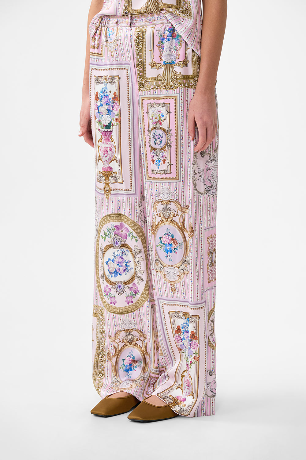 The CAMILLA button front lounge pant from our print palatial pastels