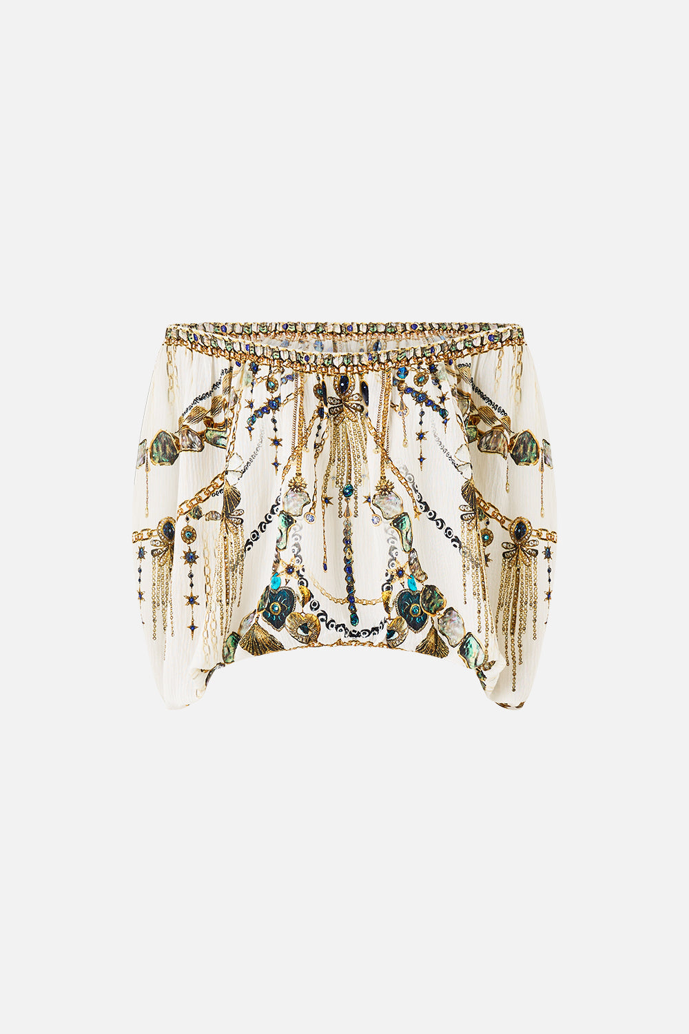 The CAMILLA off shoulder elastic top from our print chain gang, front product view