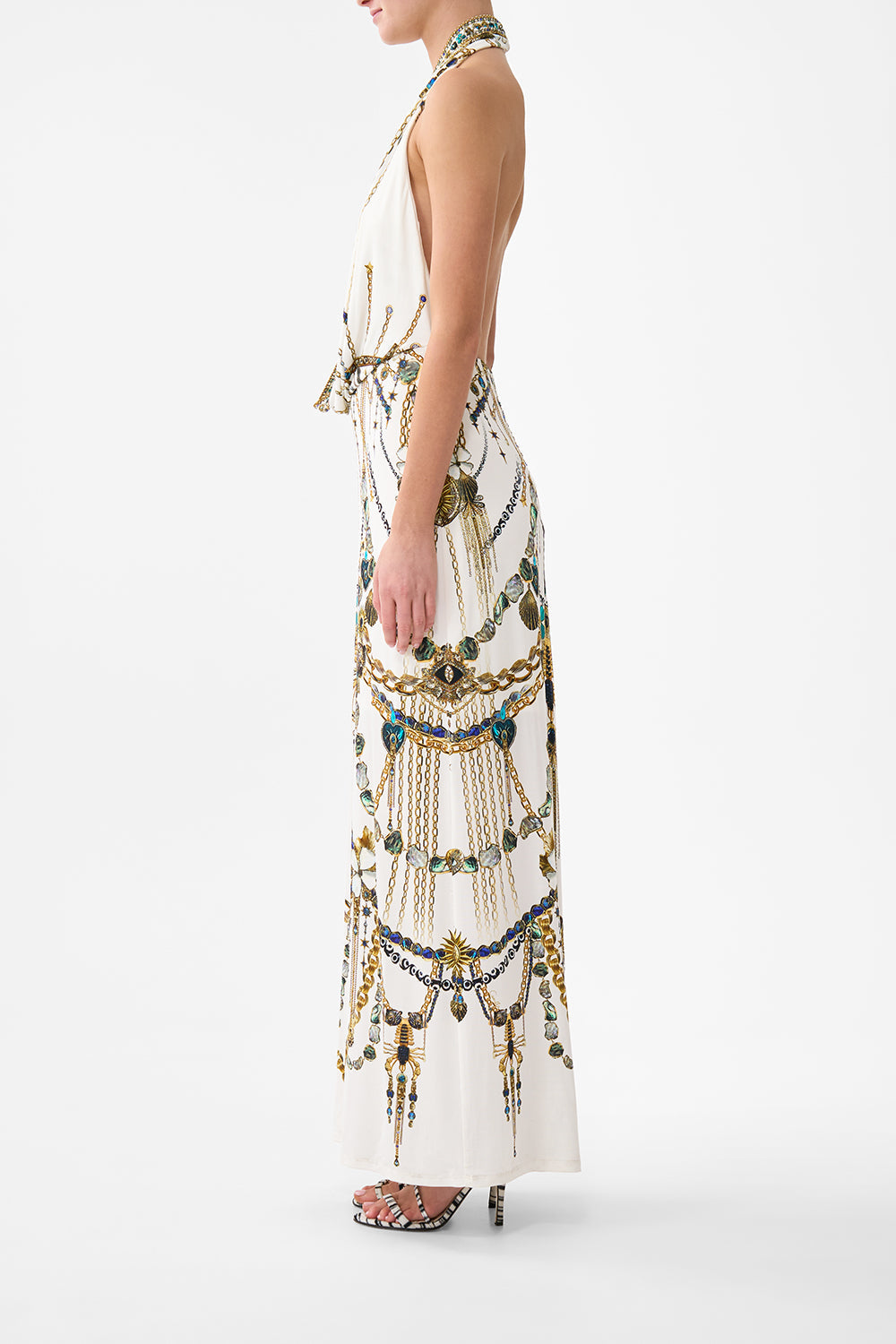 The CAMILLA DEEP COWL PLUNGE DRESS CHAIN GANG in our  print.