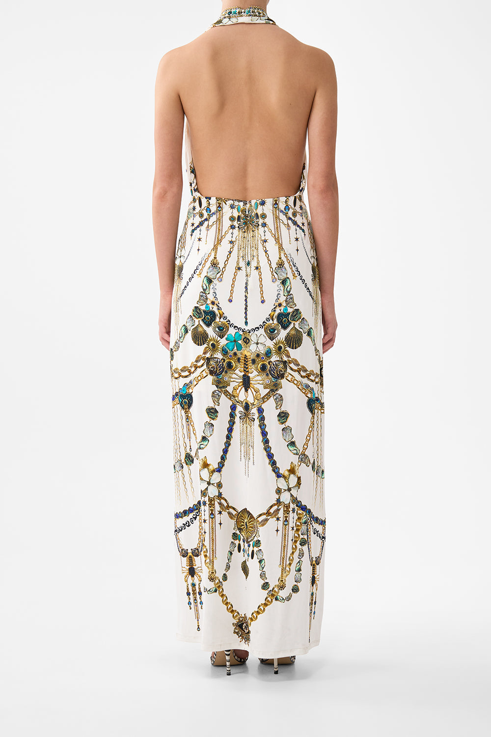 The CAMILLA DEEP COWL PLUNGE DRESS CHAIN GANG in our  print.