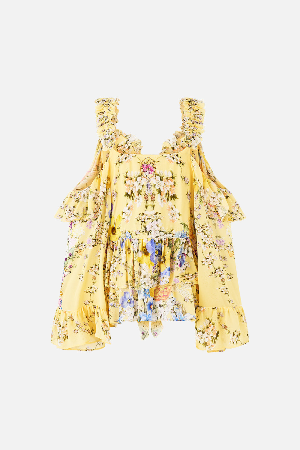 The CAMILLA cold shoulder ruffle top from our print darling buds, back product view