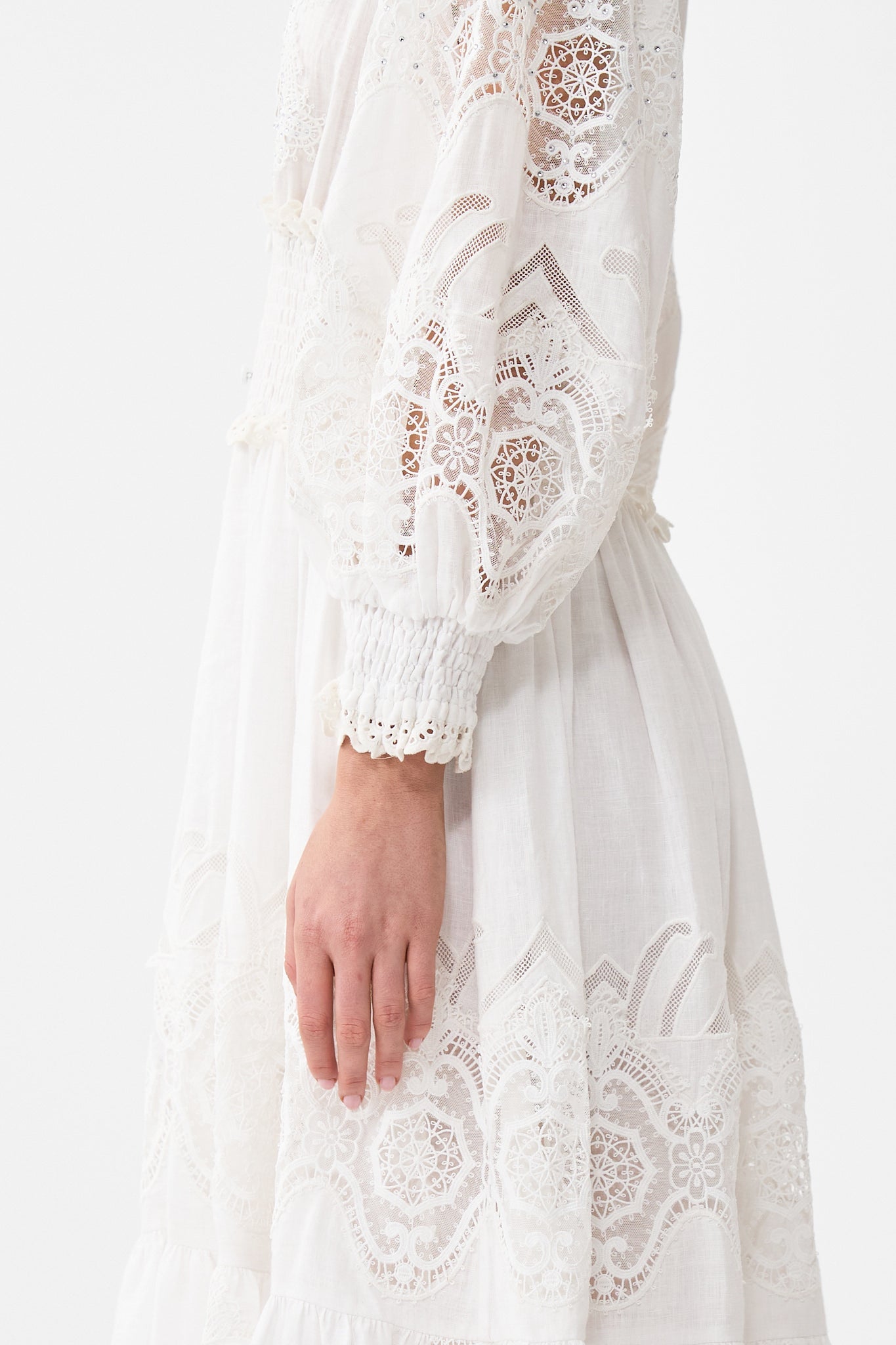 SHIRRED WAISTBAND LONG DRESS ALL ABOUT THAT LACE