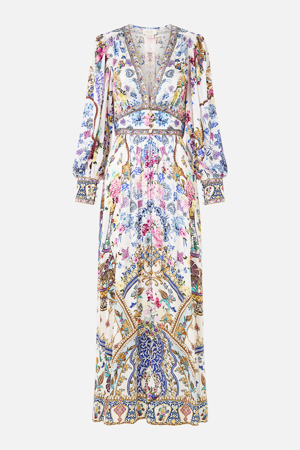 The CAMILLA SHAPED WAISTBAND DRESS WITH GATHERED SLEEVES ALL ABOUT THAT LACE in our  print.