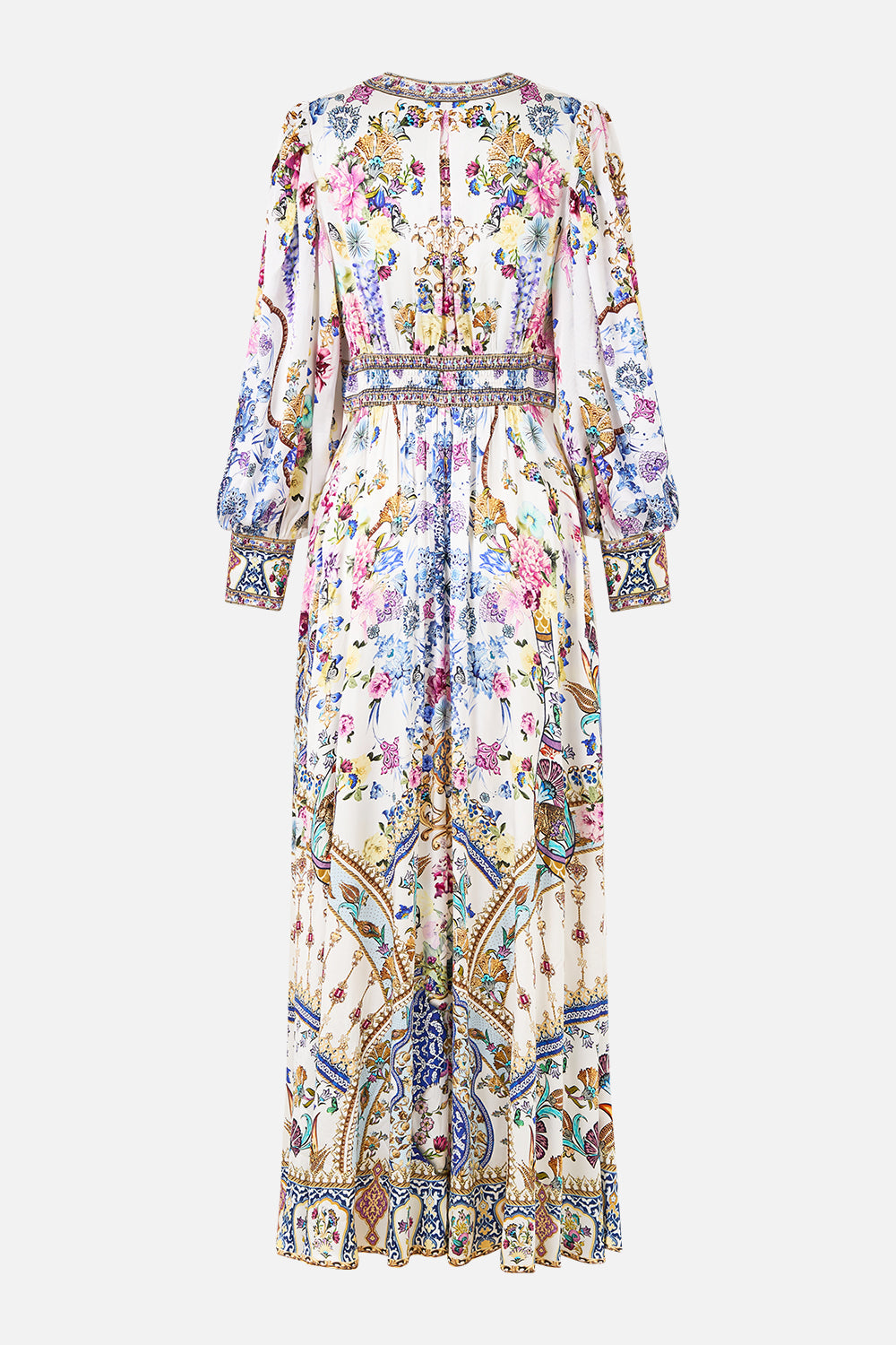 The CAMILLA SHAPED WAISTBAND DRESS WITH GATHERED SLEEVES ALL ABOUT THAT LACE in our  print.