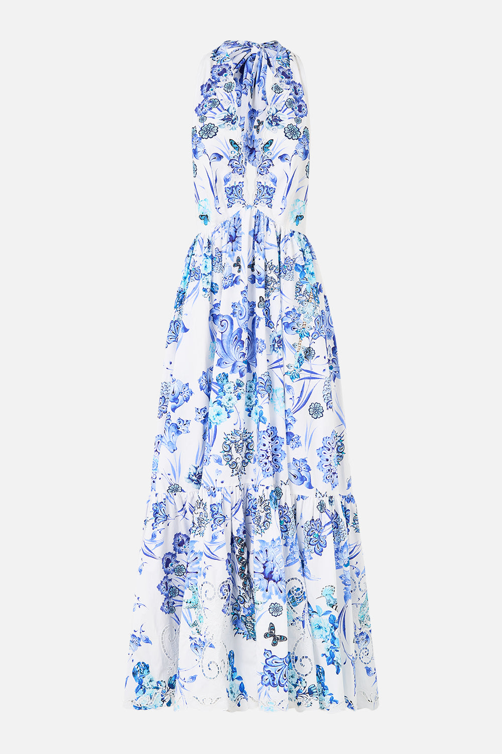The CAMILLA RUFFLE HEM HALTER DRESS ALL ABOUT THAT LACE in our  print.
