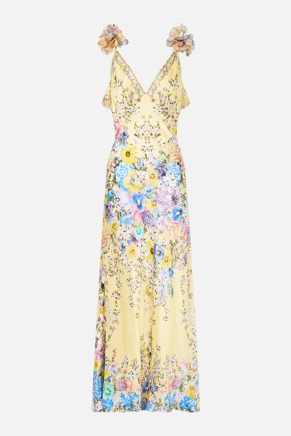 V NECK BIAS SLIP DRESS WITH BACK FRILL DARLING BUDS