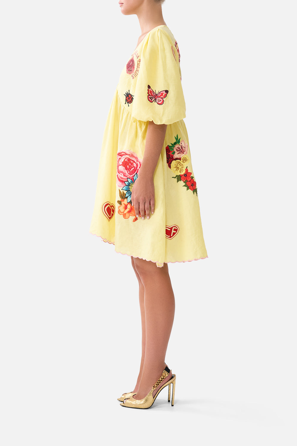 V NECK PUFF SLEEVE SHORT DRESS COLLAGE KINGDOM