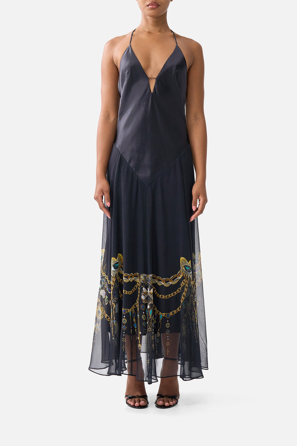 The CAMILLA HARDWARE DETAIL SLIP DRESS AMULETS AND ALCHEMY in our AMULETS AND ALCHEMY print.