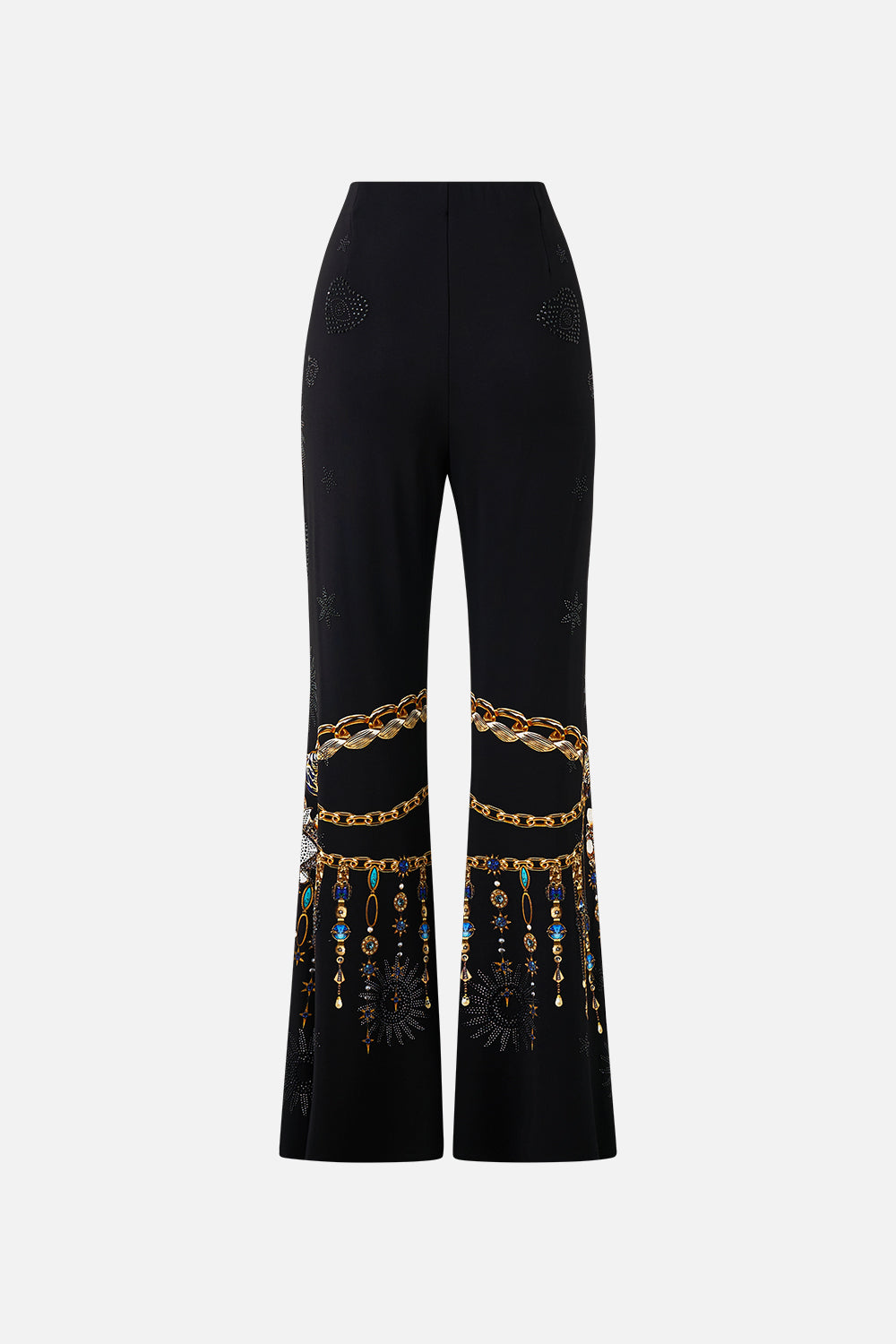 The CAMILLA JERSEY FLARED PANT AMULETS AND ALCHEMY in our  print.