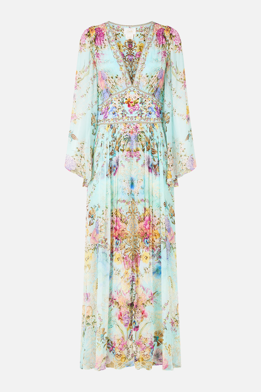 The CAMILLA FLARED SLEEVE DRESS BAZAAR BLOOMS in our  print.