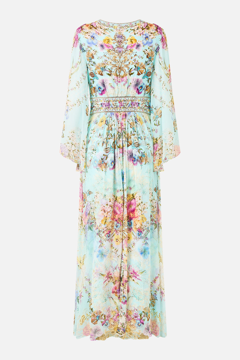 The CAMILLA FLARED SLEEVE DRESS BAZAAR BLOOMS in our  print.