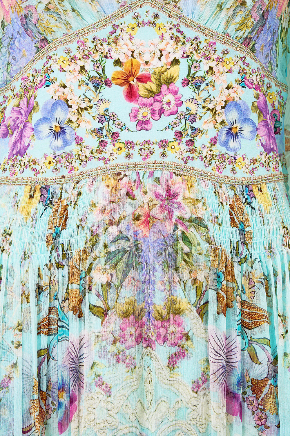 The CAMILLA FLARED SLEEVE DRESS BAZAAR BLOOMS in our  print.