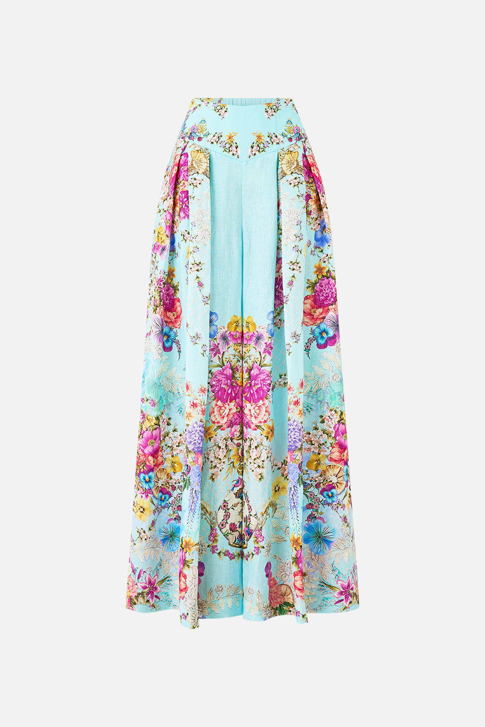 The CAMILLA CORSET WAIST WIDE LEG PANT BAZAAR BLOOMS in our  print.