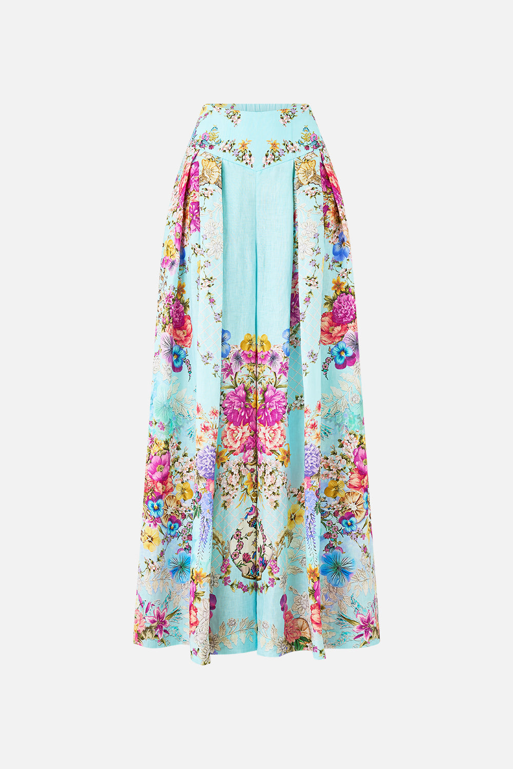 The CAMILLA corset waist wide leg pant from our print bazaar blooms, front product view