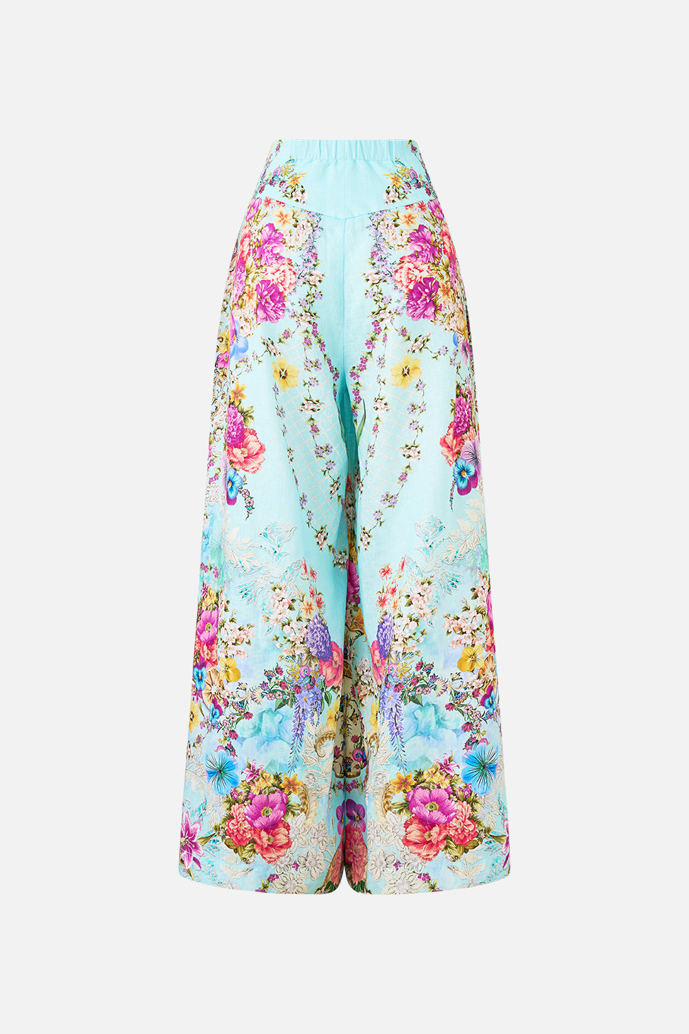 The CAMILLA CORSET WAIST WIDE LEG PANT BAZAAR BLOOMS in our  print.